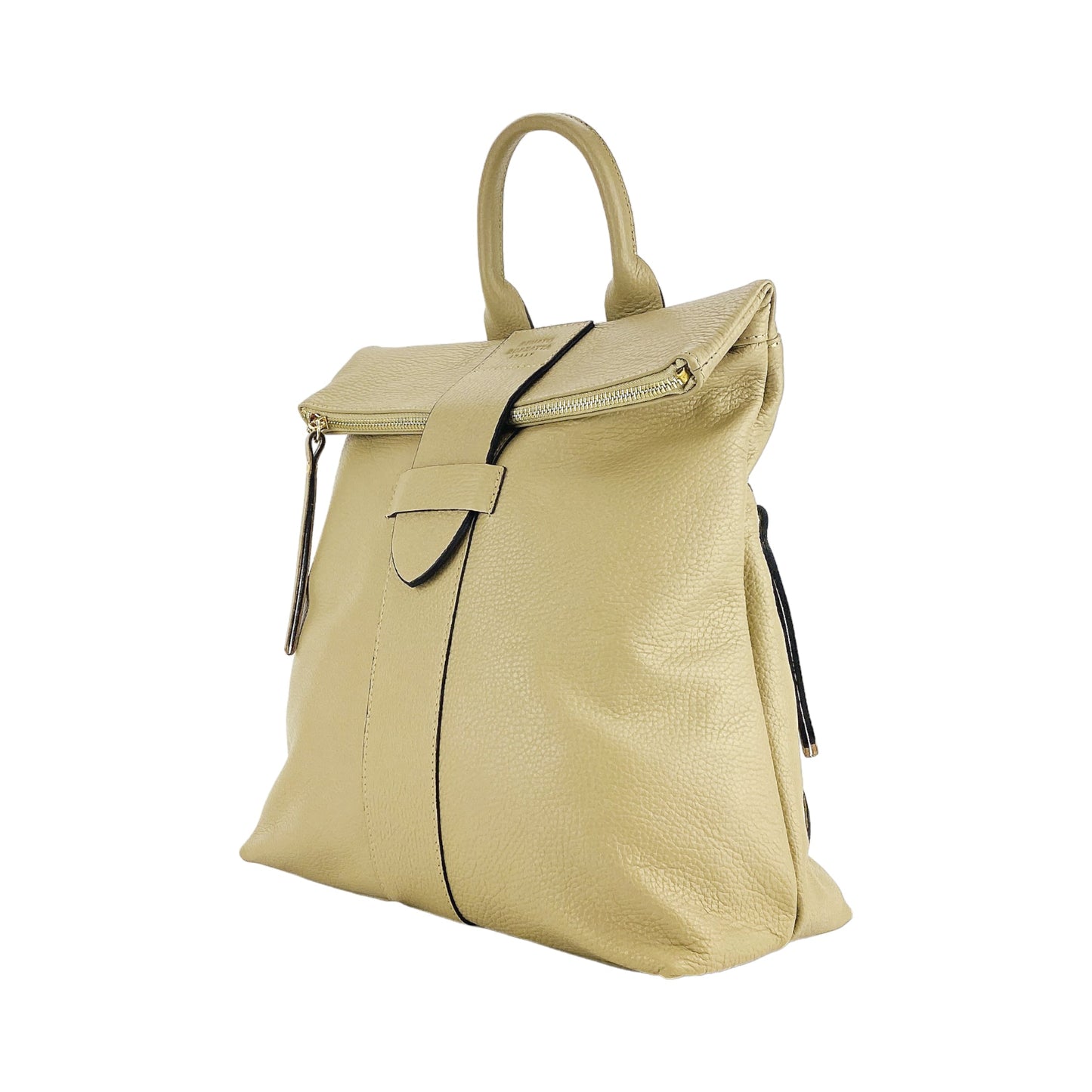 RB1021AL | Women's Soft Genuine Leather Backpack Made in Italy with Adjustable Shoulder Straps. Zipper and Polished Gold Metal Accessories - Beige Color - Dimensions: 30 x 34 x 10.5 cm