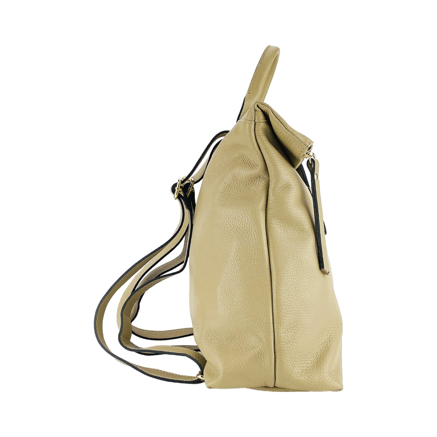 RB1021AL | Women's Soft Genuine Leather Backpack Made in Italy with Adjustable Shoulder Straps. Zipper and Polished Gold Metal Accessories - Beige Color - Dimensions: 30 x 34 x 10.5 cm