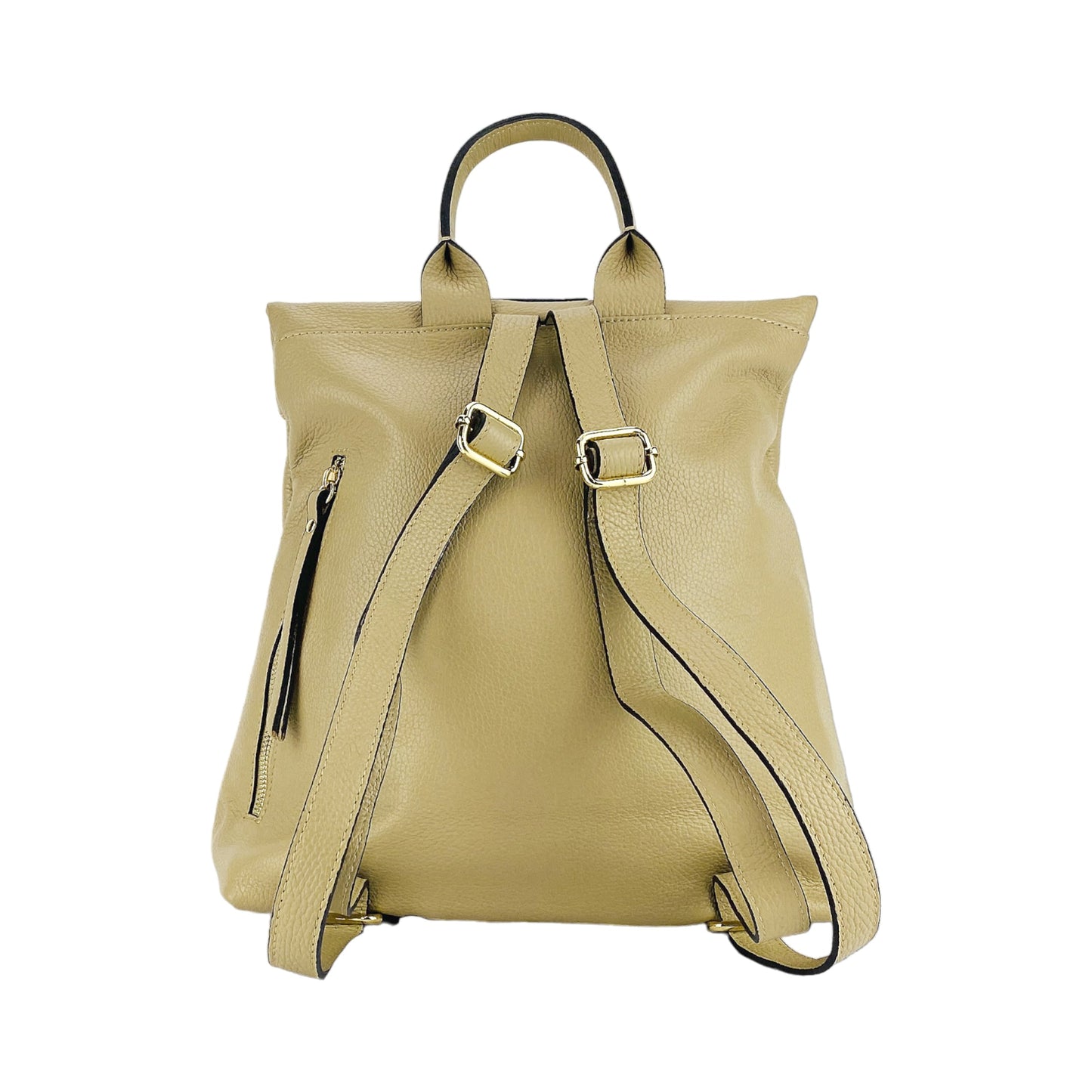 RB1021AL | Women's Soft Genuine Leather Backpack Made in Italy with Adjustable Shoulder Straps. Zipper and Polished Gold Metal Accessories - Beige Color - Dimensions: 30 x 34 x 10.5 cm